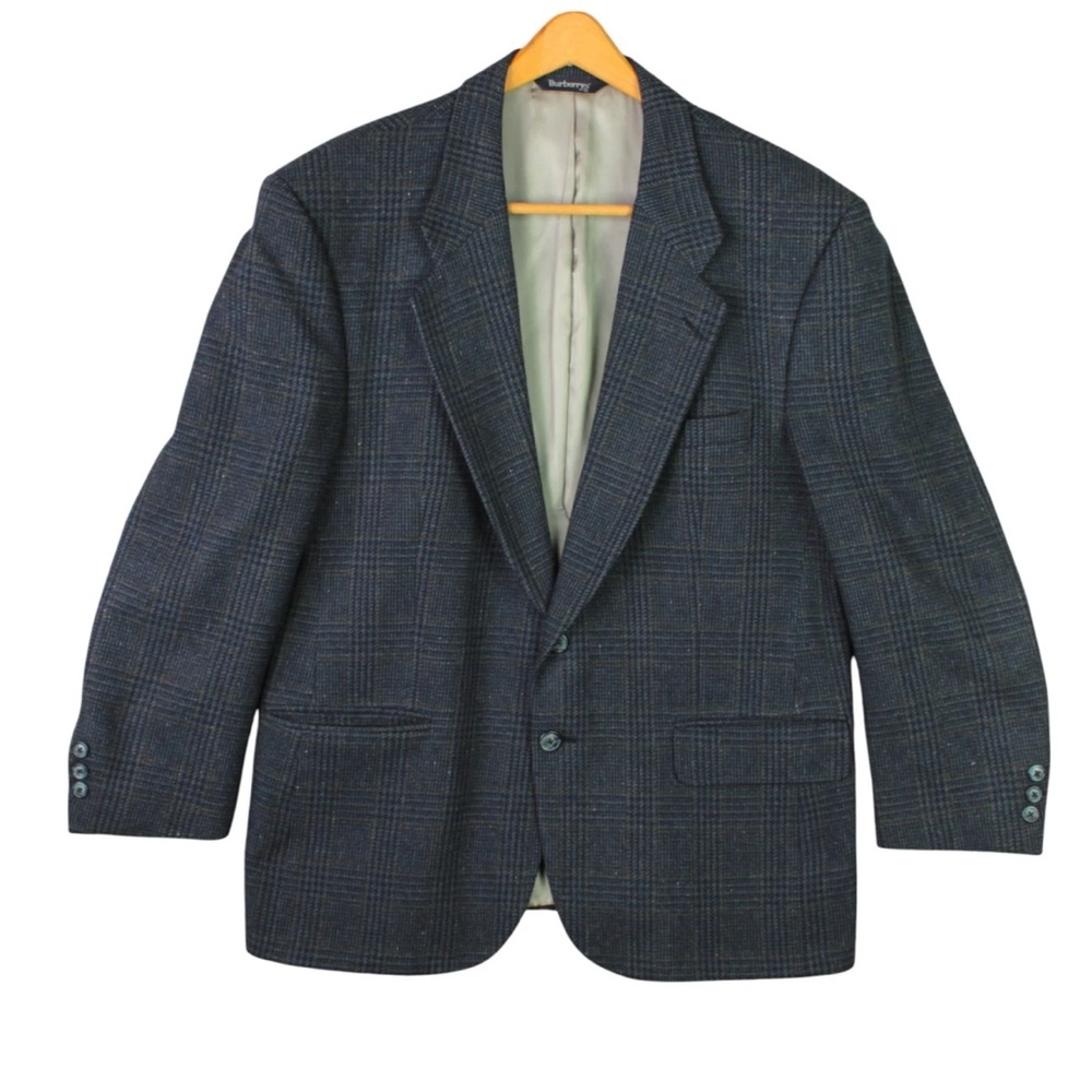 Vintage Burberrys Saks Fifth Avenue 100% Pure Wool Blazer Mens 40 Navy Plaid